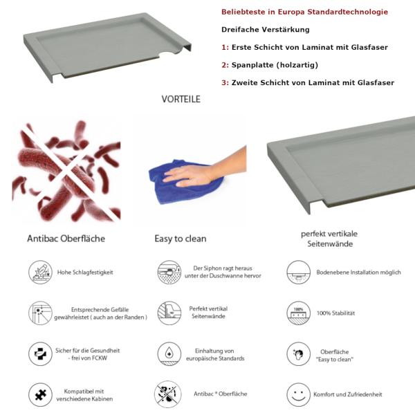 Duschtasse Duschwanne Grau Steinoptik Quadrat Rechteck Viertelkreis Fünfeck Cement Stone